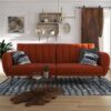 Necton Linen Sofa Bed In Orange With Wooden Legs