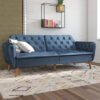 Taffy Vintage Memory Foam Velvet Futon Sofa Bed In Blue