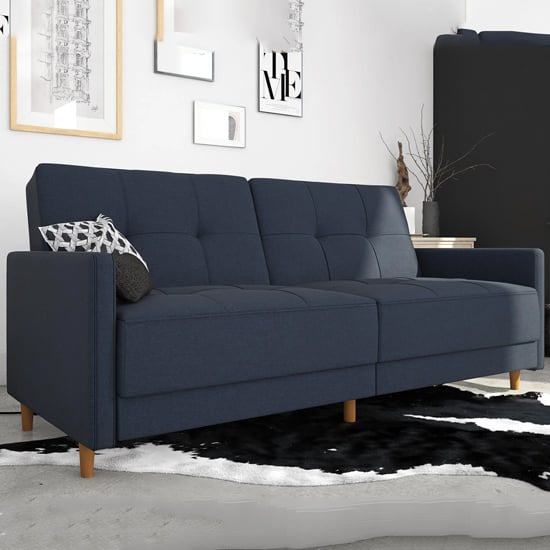 Abilene Fabric Sofa Bed With Wooden Legs In Navy