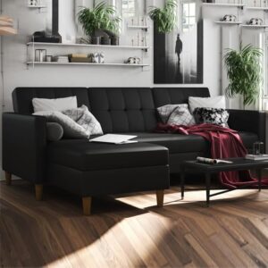 Henley Faux Leather Sofa Bed With Oak Legs In Black